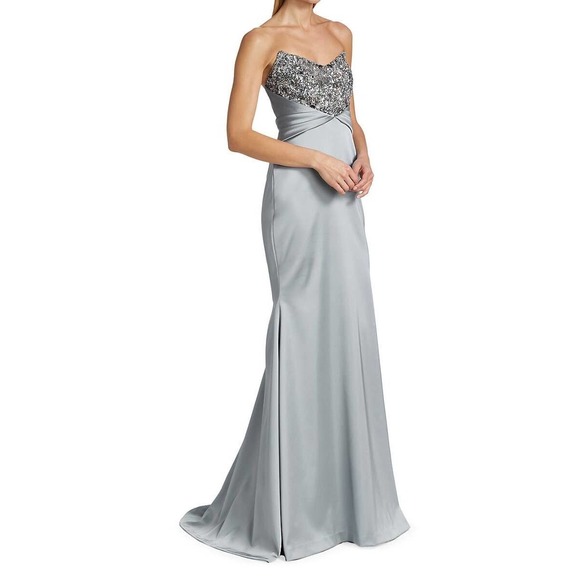 Pamella Roland Strapless Bead-Embroidered Satin Gown. Sz 8 - Picture 3 of 11